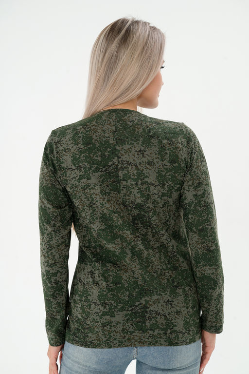 Футболка женская длинный рукав из кулирки цифра зеленый макси