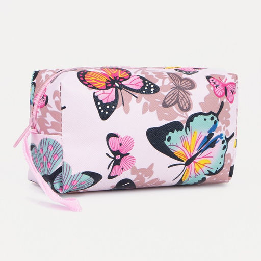 Цена за 3 шт. Косметичка на молнии с ручкой, объёмная, маленькая, с принтом Летние бабочки, сиреневая