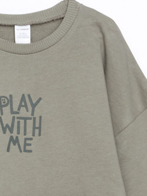 Bisiklet Yaka Uzun Kollu Bask?l? Erkek ?ocuk Sweatshirt