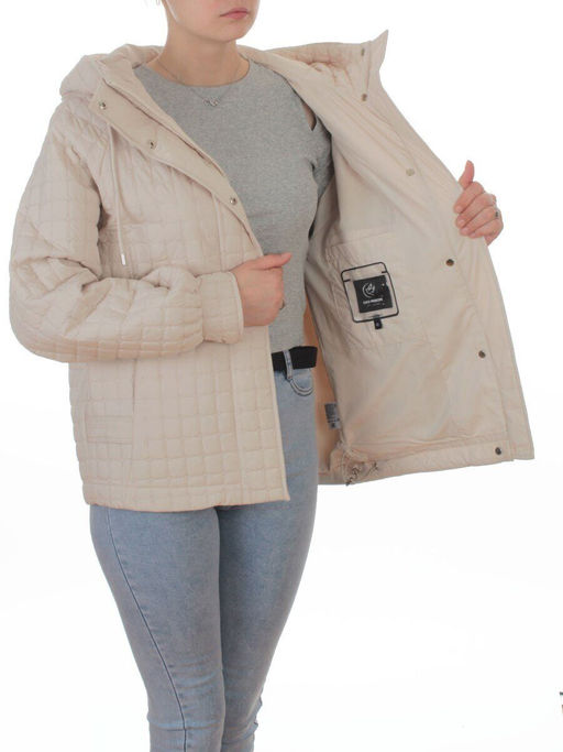 8039 LT. BEIGE Куртка стеганная демисезонная женская (100 гр. холлофайбер) - Фабричный китай фото 7