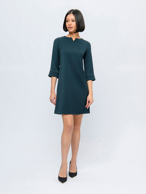 Платье изумрудного цвета длины мини и рукавами3/4 - 1001dress фото 2