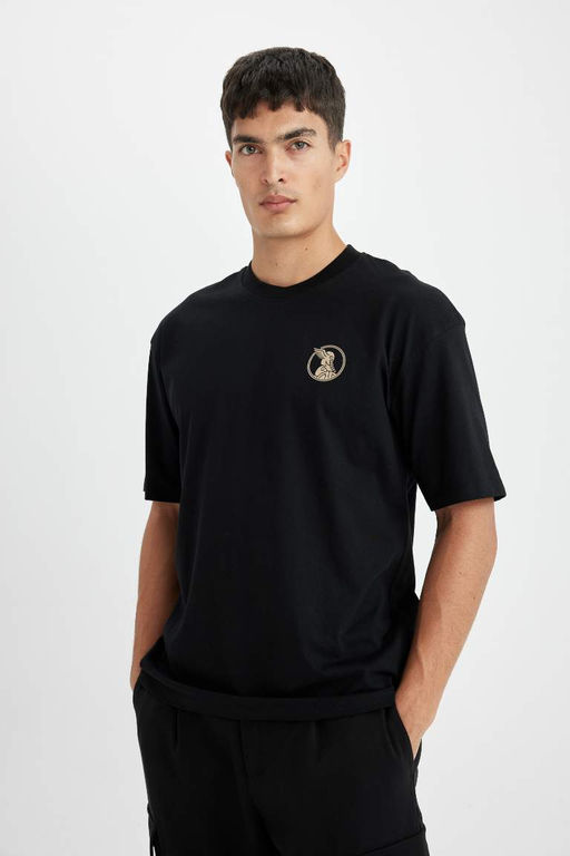 Футболка Oversize с круглым вырезом и короткими рукавами с принтом на спине - Defacto фото 3