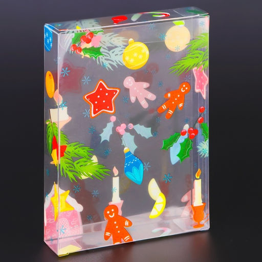 Цена за 5 шт. Коробка подарочная новогодняя складная ПВХ Новогоднее настроение 11?8?2 см