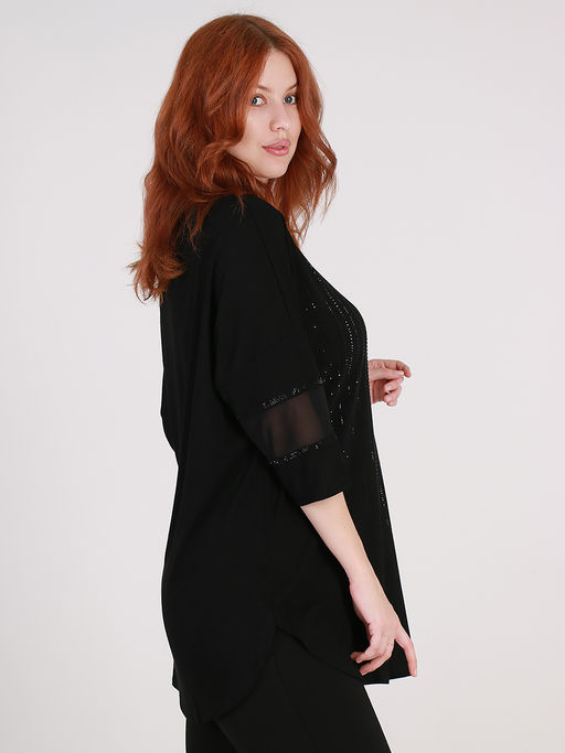 Длинная трикотажная блузка со стразами праздничная - Almond фото 4