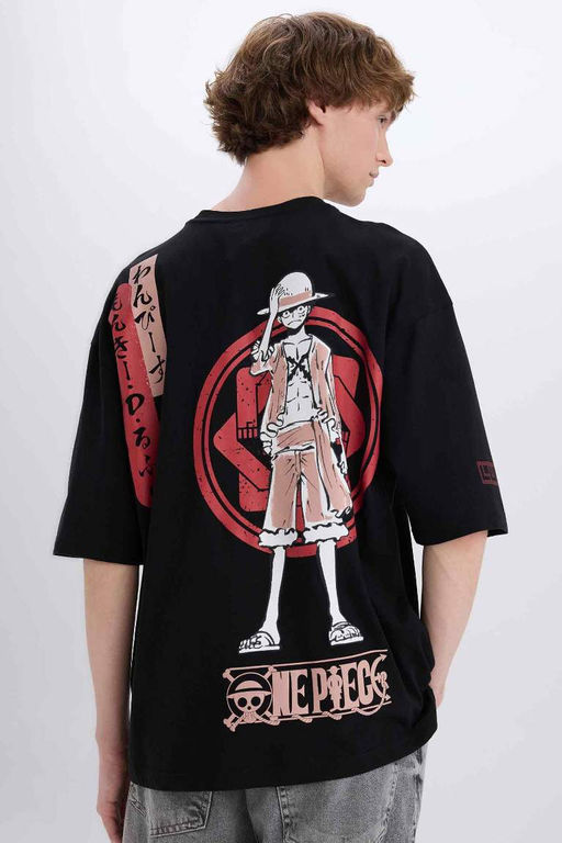 One Piece Loose Fit Bisiklet Yaka S?rt Bask?l? K?sa Kollu Tisort - Defacto фото 2