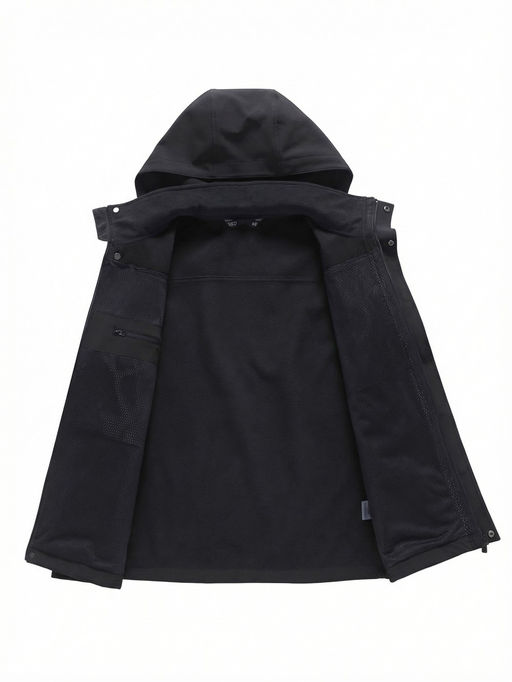 Ветровка мужская софтшелл виндстоппер с капюшоном спортивная черного цвета 9617_1Ch