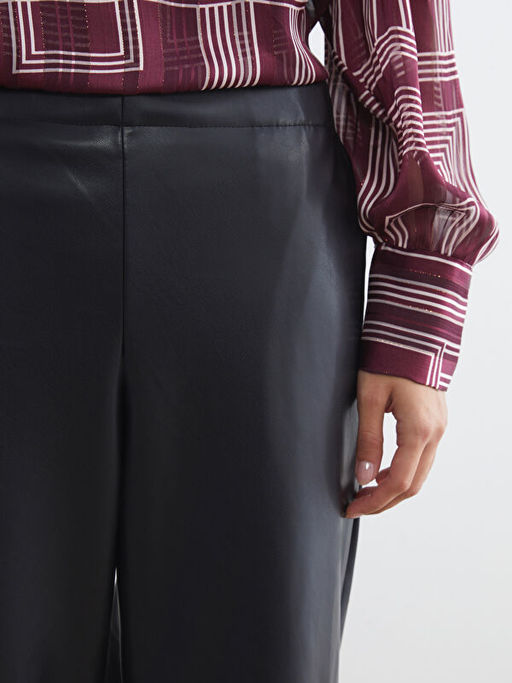 Beli Lastikli Kad?n Deri G?r?n?ml? Pantolon