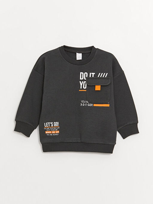 Bisiklet Yaka Bask?l? Uzun Kollu Erkek Bebek Sweatshirt ve E?ofman Alt? 2li Tak?m - Waikiki фото 2