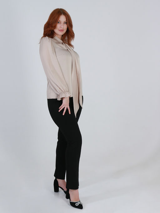 Бежевая блузка с бантом больших размеров - Almond фото 2