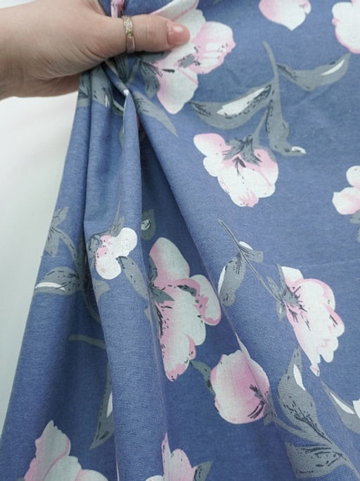 Теплый хлопок Цветущая магнолия цв.джинсовый, СОРТ2, ш.1.45м, хлопок-100%, 150гр/м.кв - Купава фото 2