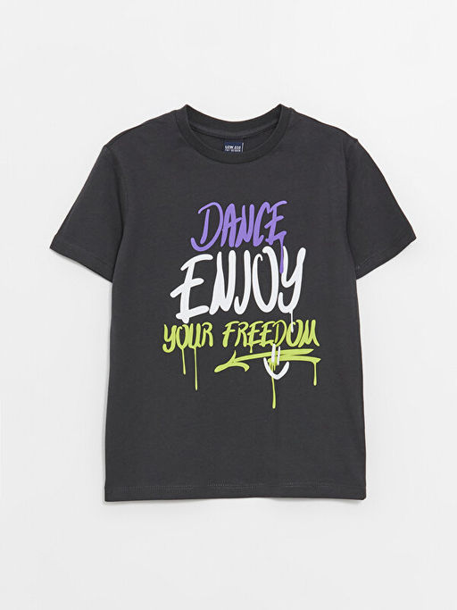 Bisiklet Yaka Bask?l? K?sa Kollu Erkek ?ocuk Ti??rt