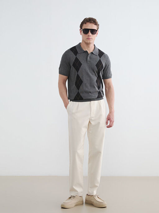 Polo Yaka Baklava Desenli Erkek Triko Ti??rt