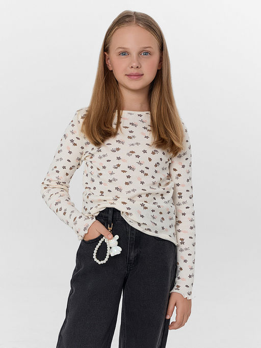 Джемпер для девочек бежевый с цветочным принтом - Mark formelle фото 3