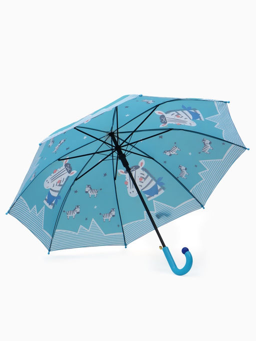 Зонт-трость детский п/авт R43/50 П/Э ЗЕБРА ручка-крюк бирюзовый пакет