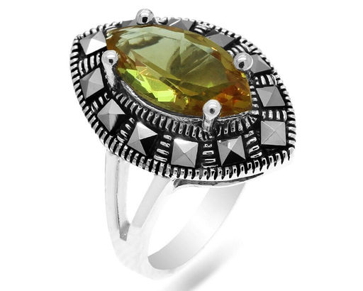 Кольцо из серебра султанит, марказит, SL-AGA1553