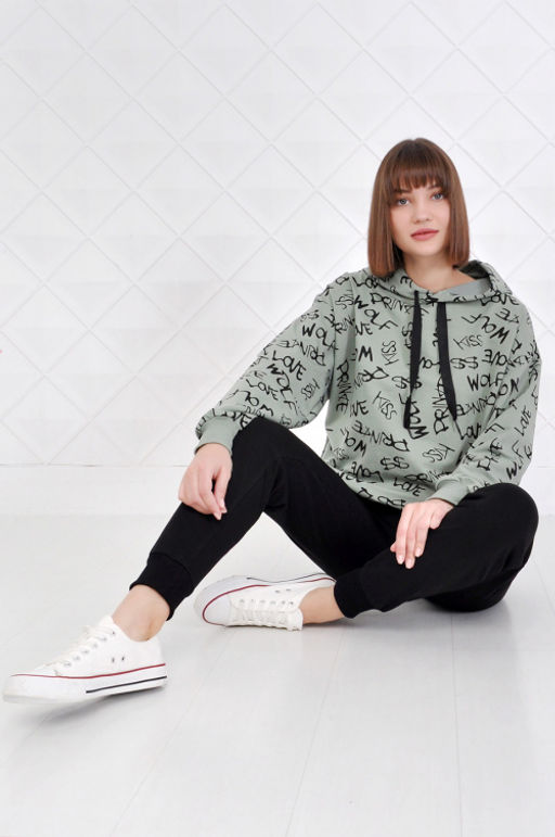 Арт. 2350 Костюм с брюками женский 44-52 (5 шт) Цвет:верх- полынь, низ-черный - Калинка фото 13