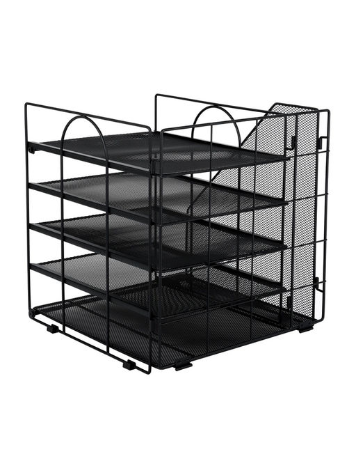 Лоток для бумаг, вертикальный + горизонтальный, 5 отделений, чёрный, металлическая сетка