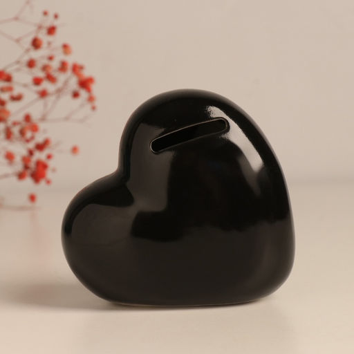 Копилка для денег Сердце. Слушай своё сердце. Купи, чёрное с серебром, 10.5?5?9.5 см