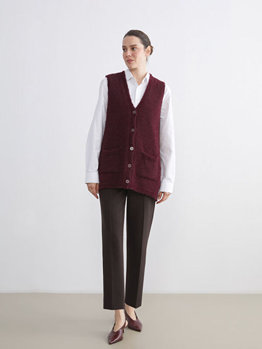 B?y?k Beden V Yaka Kad?n Pel?? Yelek