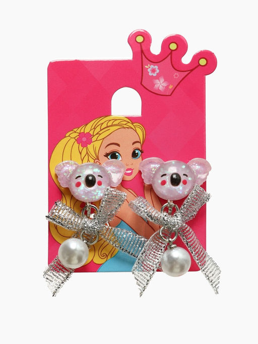 Серьги-клипсы детские «Выбражулька» коала с бантом и жемчужиной, цветные