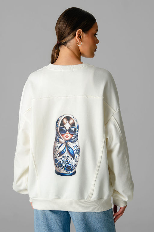 Арт. 15124 Свитшот женский Матрешка оверсайз 44-50 (4 шт) Цвет:молочный - Калинка фото 25