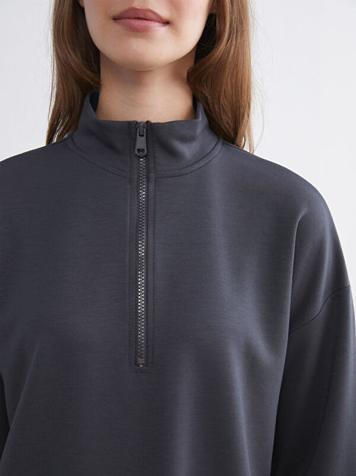 Dik Yaka Oversize Kad?n Sweatshirt Tunik