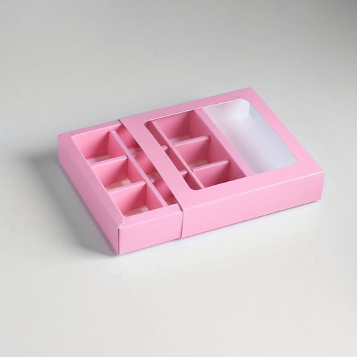 Цена за 5 шт. Коробка под 9 конфет с обечайкой, розовый, 14,5 х 14,5 х 3,5 см - UPAK LAND фото 4