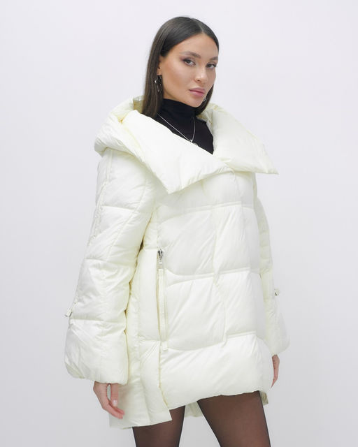 Куртка зимняя женская с большим капюшоном модная бежевого цвета 7739B - Visdeer фото 14