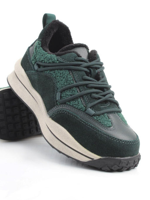 04-XKL23-140R GREEN Кроссовки утепленные женские (натуральная кожа, натуральная замша, байка)