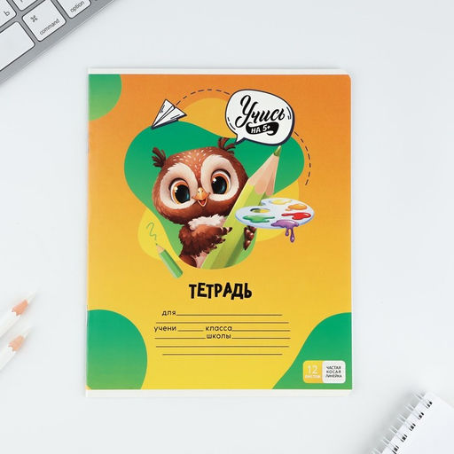 Тетрадь 12 листов в частую косую линейку Учись на 5+, обложка мелованный картон, блок №1, 5 видов МИКС - Artfox study фото 15