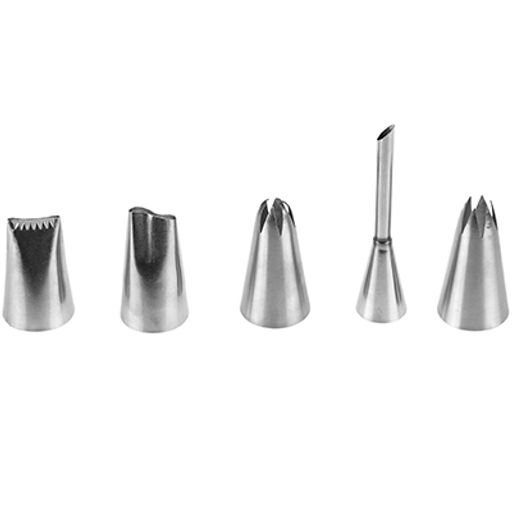 Кондитерский набор 6 предметов Капкейк: насадка из нержавеющей стали для кондитерского мешка закрытые звезды - 2шт, бордюрные - 2шт, д2,5х4,5см; с длинным носиком шприц для начинки д1,8х7,5см - 1шт; ершик 12см, в блистере (Китай) - Домашняя мода фото 2