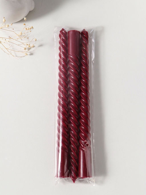 Свеча витая 25 см (набор 3 шт) 57 гр, 5 ч, цв. бордовый