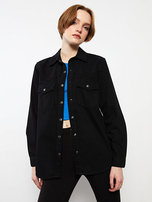 ?nden D??me Kapamal? D?z Uzun Kollu Kad?n Rodeo Jean G?mlek