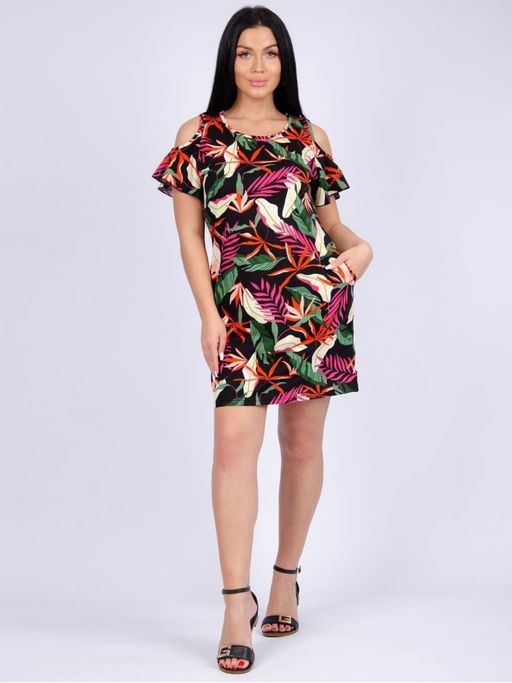 Платье Волан малина, трикотаж