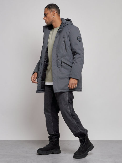 Парка мужская зимняя удлиненная молодежная темно-серого цвета 8305TC - Wonderrman фото 3
