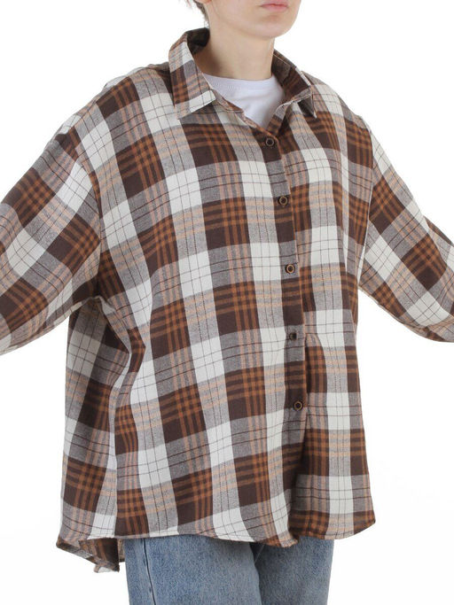C603 BROWN/BEIGE Рубашка женская оверсайз (95% хлопок, 5% спандекс)