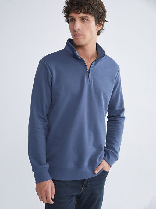 Dik Yaka Uzun Kollu Erkek Kal?n Sweatshirt