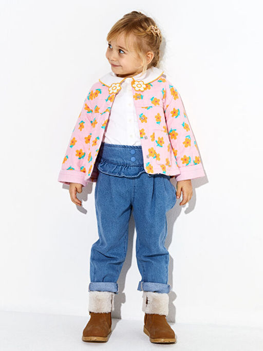 Bisiklet Yaka Uzun Kollu Bask?l? K?z Bebek Ceket - Waikiki фото 3