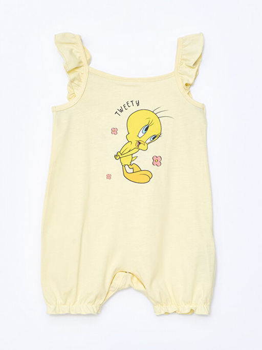 Kare Yaka Ask?l? Tweety Bask?l? K?z Bebek Tulum