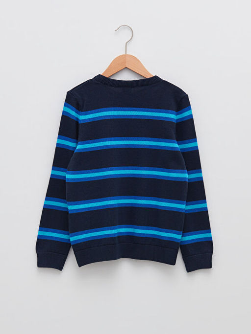 Bisiklet Yaka ?izgili Uzun Kollu Erkek ?ocuk ?nce Triko Kazak - Waikiki фото 2