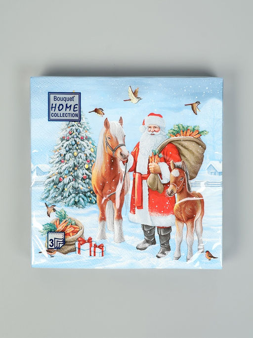 Цена за 3 шт. Салфетки бумажные трёхслойные Дед мороз с друзьями, 33?33, 20 шт.