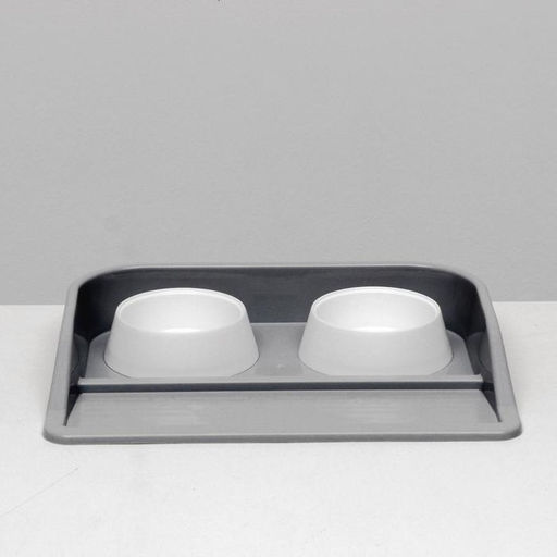 Миски с лотком Феликс 0,3 л, 41 x 30 x 6 см, серый лоток, белые миски - Пижон фото 2