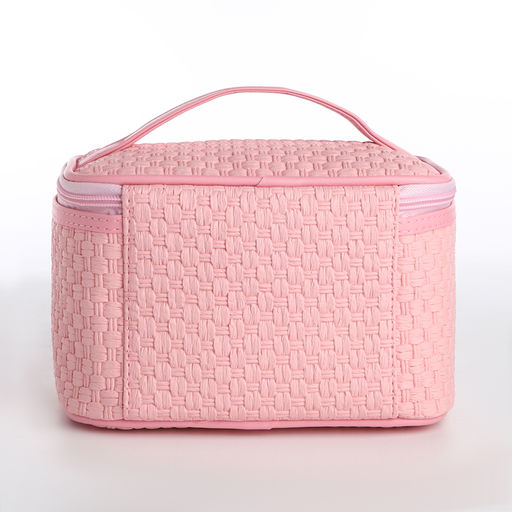 Косметичка-сундук L-б/н , 21*13*13, отд на молнии, рогожка, розовый - Simaland фото 2