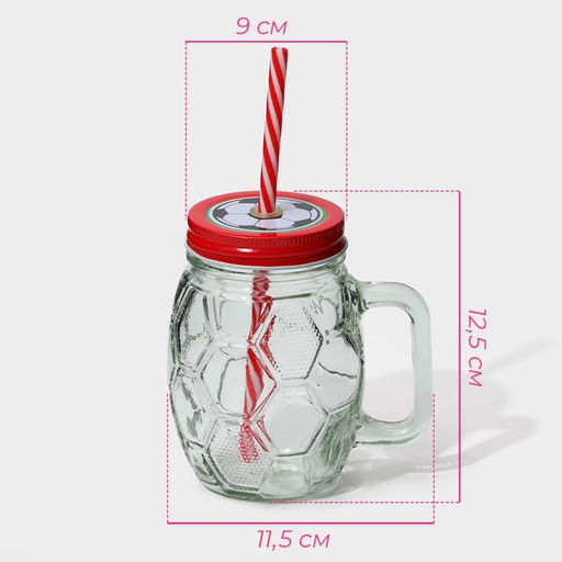 Кружка Доляна Мяч, 500 мл, с крышкой и трубочкой, стекло, МИКС фото 2