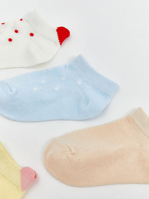 Bask?l? K?z Bebek Patik ?orap 5li