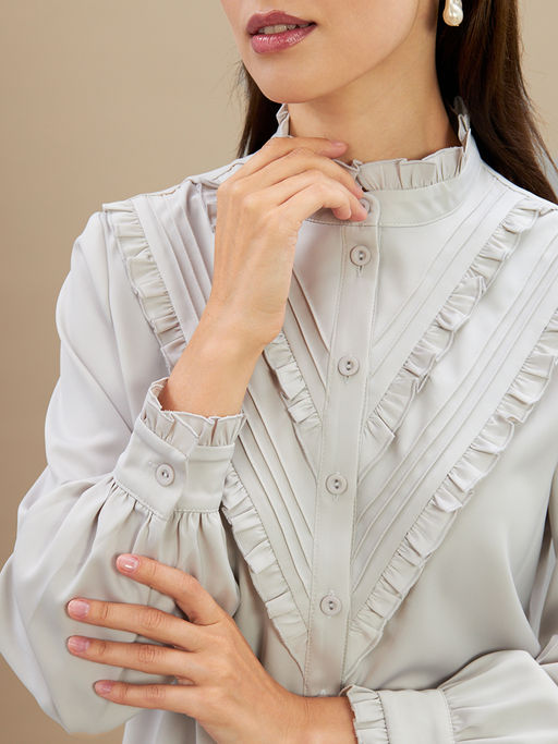 Блузка с рюшами OD-884-6 серо-коричневый