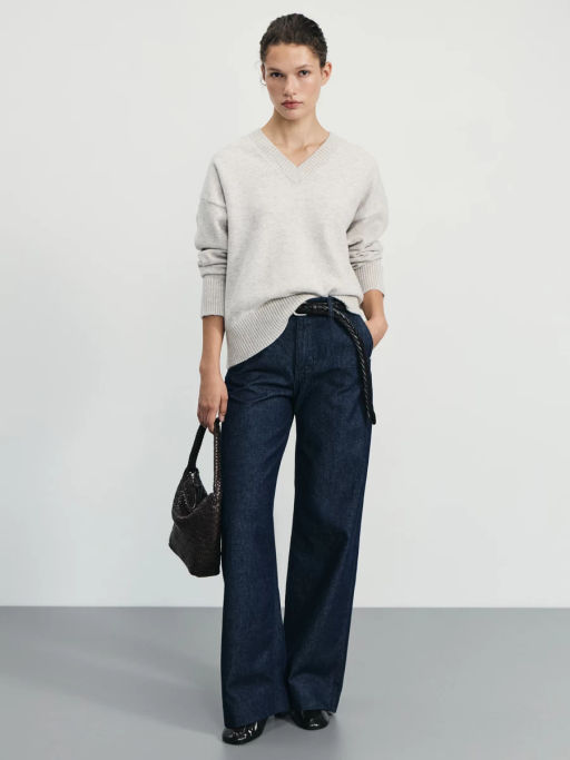 Джемпер с V-образным вырезом с добавлением шерсти / Zarina фото 2