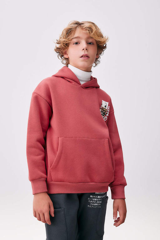 Толстый свитшот оверсайз с капюшоном для мальчика - Defacto фото 3