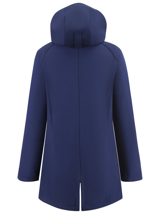 Парка женская софтшелл виндстоппер удлинённая с капюшоном темно-синего цвета 9618_1TS