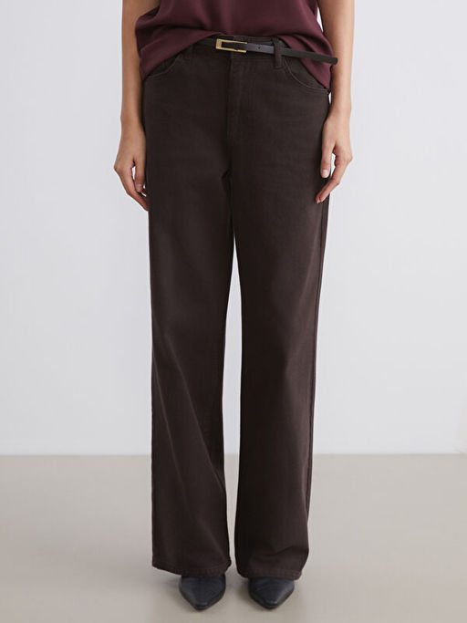 Beli Kemerli Wideleg Kad?n Jean Pantolon
